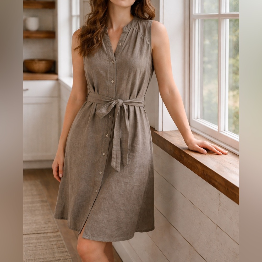 Malvin Linen Shirt Dress Womens 6 Coastal Button Down Capsule Minimalist Belted